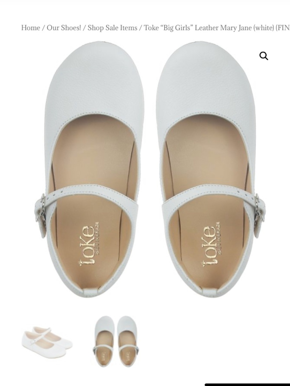 Sweet Classic Toke Leather White Mary Jane Shoes Size EU25/8.5 Toddler